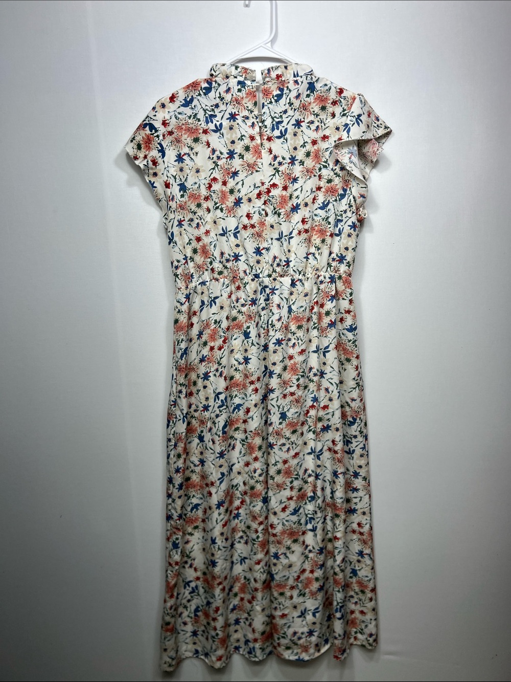 SHEIN Cream Floral Smocked Midi Dress with Pink and Blue Blossoms - Picture 8 of 10